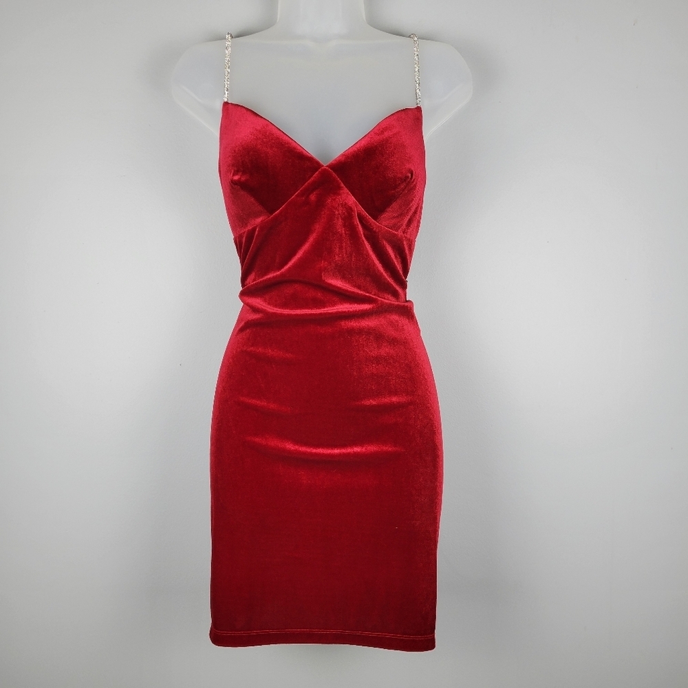 NWT Windsor Size L Velvet Rhinestone Strap Mini Dress